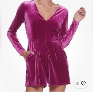 Candie's Fuchsia Velvet Long Sleeve Romper
